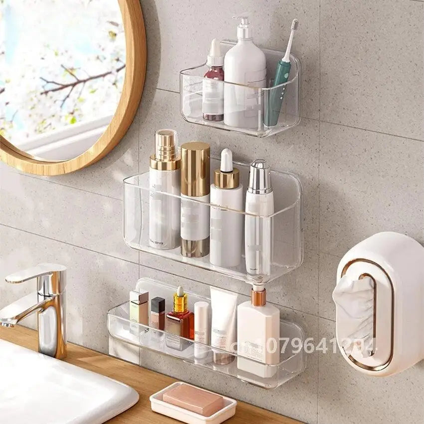 Bathroom Organizer Rack Transparent Wall Mounted Shower Gel Bottles Holder Plastic Non-drilling Household PET Stand Holder Shelf